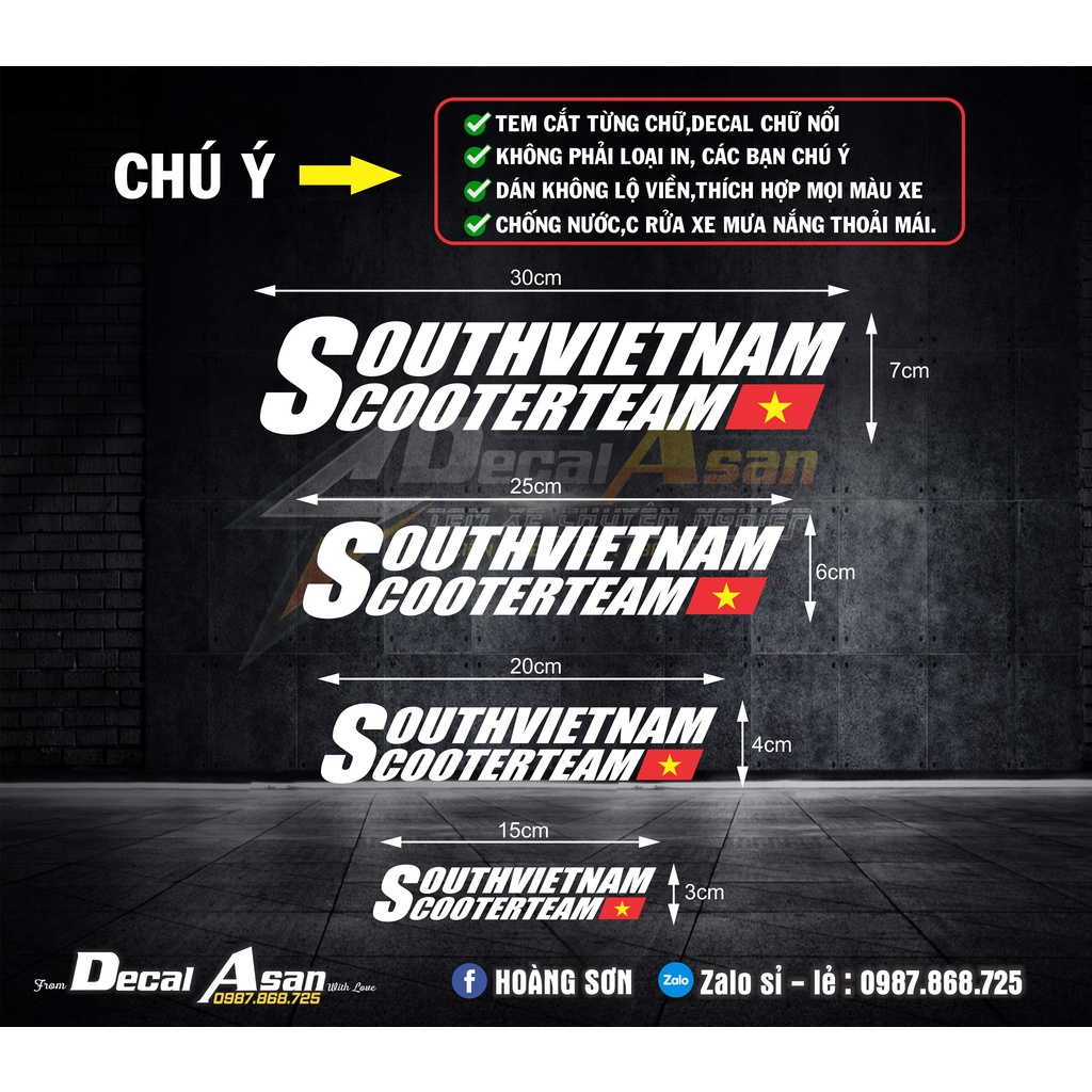 Tem Chữ SOUTHVIETNAM SCOOTER TEAM | Tem Chữ Nổi, Không In | Không Lộ Viền | Hàng Cao Cấp