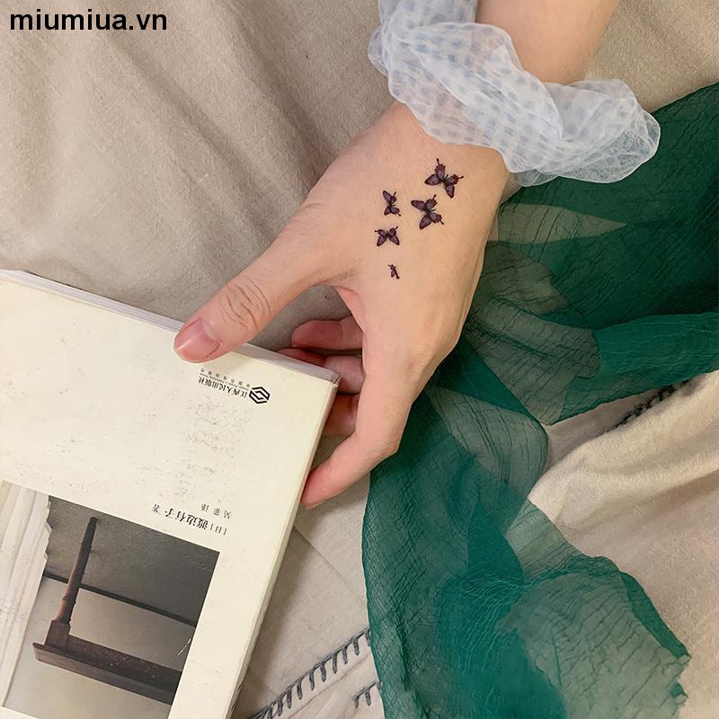 miumiuaHình Xăm Dán Tạm Thời Kháng Nước Lâu Trôi Họa Tiết Bướm Xanh Dương Dễ Thương Phong Cách Hàn Quốc