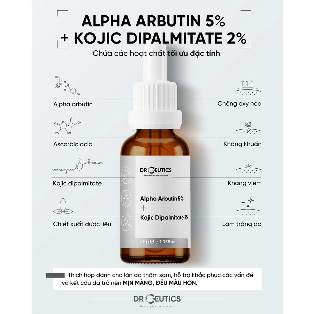 DrCeutics Tinh Chất Alpha Arbutin Làm Sáng Da Mờ Nám Alpha Arbutin 5% Và Kojic Dipalmitate 2%