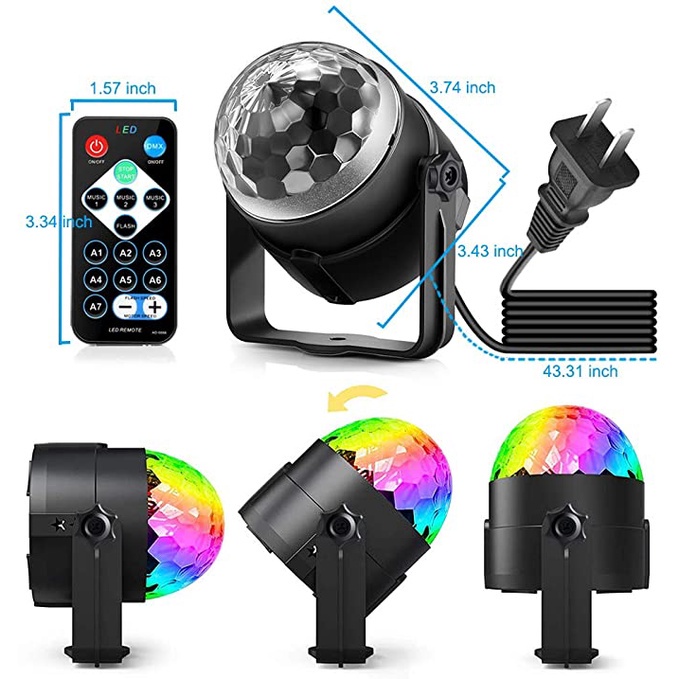 Đèn led cầu trang trí xoay 7 màu cảm ứng theo nhạc, kèm điều khiển tắt bật, đèn xoay vũ trường, quán bar, bảo hành 12t