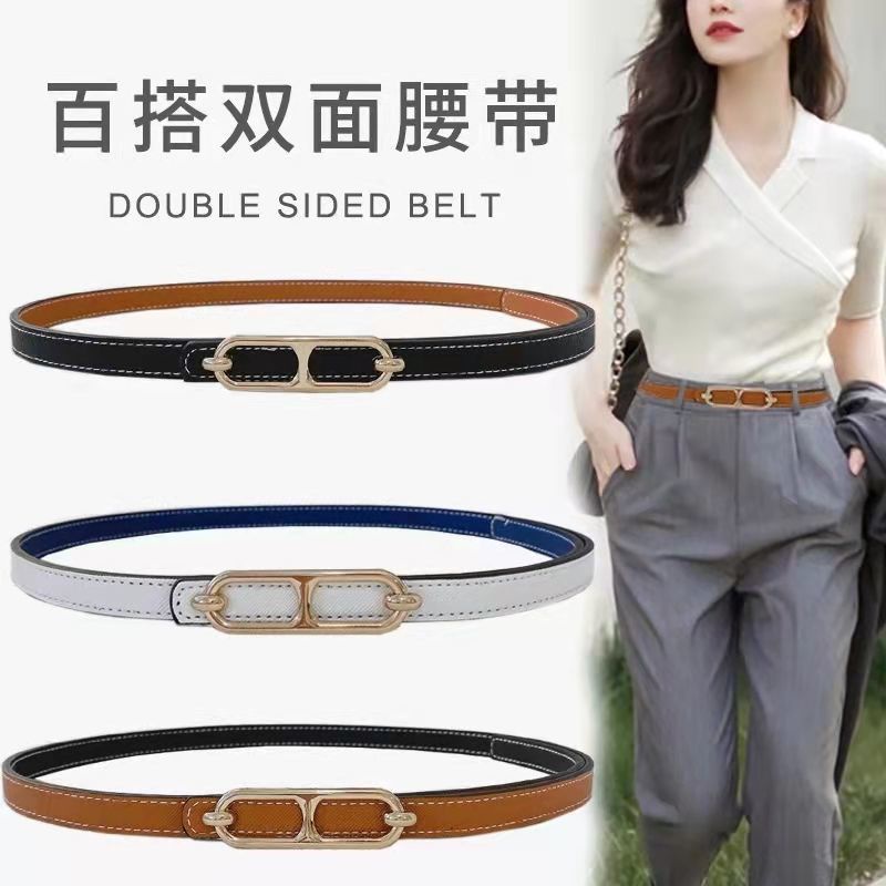 Thắt Lưng Da Hai Mặt Mỏng Dễ Phối Đồ Trang Trí Đầm GM054