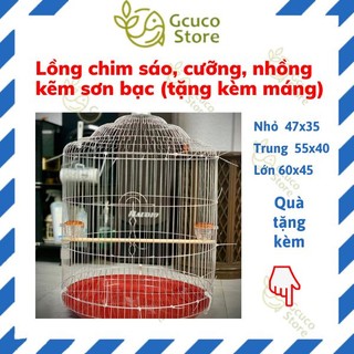 Lồng chim sáo, cưỡng, nhồng sắt sơn bạc (tặng kèm máng)