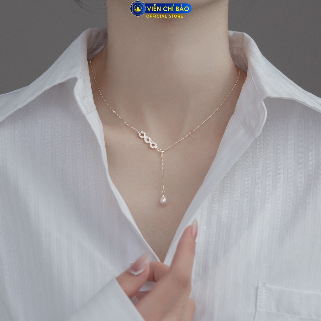 Dây chuyền kim t iền mix hạt châu chất liệu bạc Thái 925 thời trang phụ kiện trang sức nữ Viễn Chí Bảo D000431