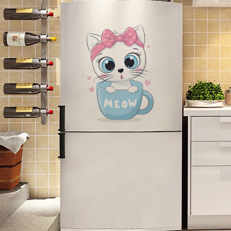 Miếng Dán Trang Trí Tủ Lạnh / Cửa / Tủ Quần Áo Hình Mèo Hoạt Hình Tháo Rời Được Tiện Lợi Dành Cho Nhà