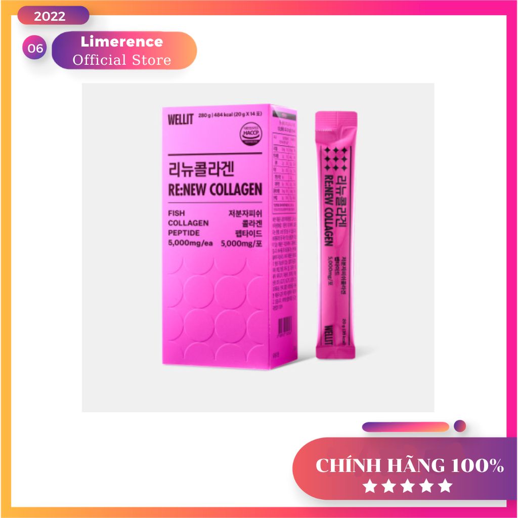 [Chính Hãng] Nước Uống Collagen Giúp Trẻ Hóa Làn Da Renew Collagen WELLIT Hàm Lượng Cao 5000mg 280g