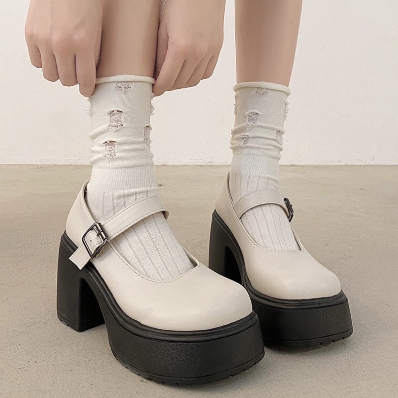 Giày cao gót Vintage Mary Jane đế trụ vuông dáng lolita 10cm