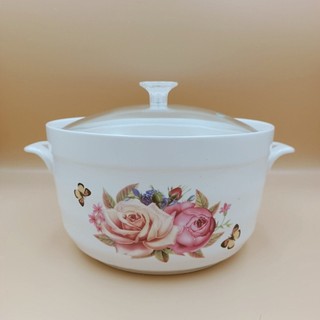 Thố sứ nắp thủy tinh có tay cầm đường kính 21 cm cao cấp