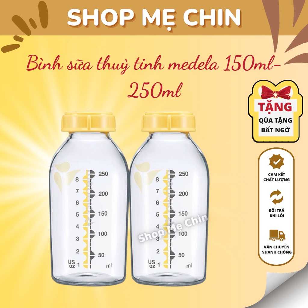 Bình sữa thuỷ tinh medela 150ml- 250ml loại mới, dùng hút sữa, trữ sữa an toàn tuyệt đối, bảo quản tốt dễ vệ sinh