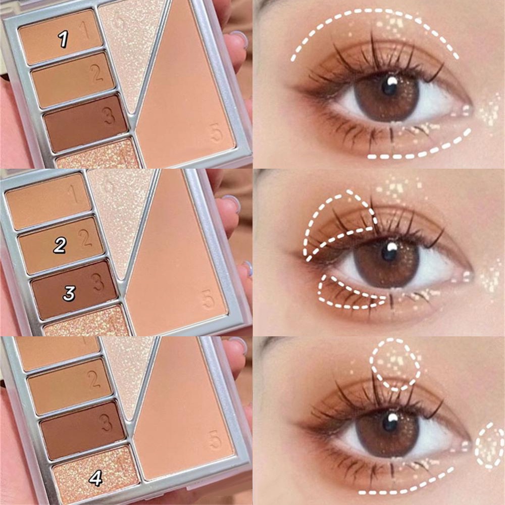 Bảng Phấn Mắt DIKALU 6 Màu Lì Và Ánh Nhũ Kết Hợp Trang Điểm Kháng Nước Và Lâu Trôi