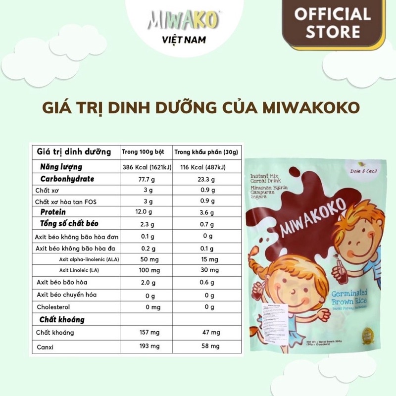 Sữa công thức hạt thực vật hữu cơ Miwakoko vị cacao 300g x 1 túi
