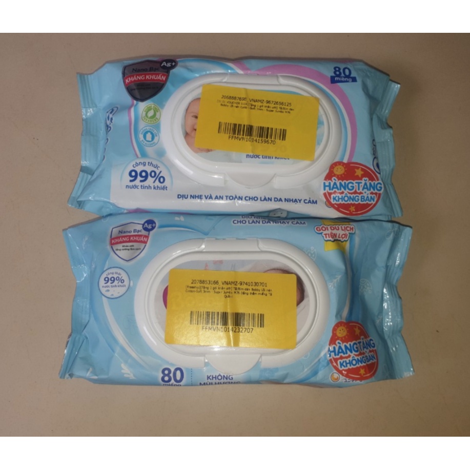 Khăn ướt Bobby 80 miếng hàng tách khuyến mãi có dán băng keo