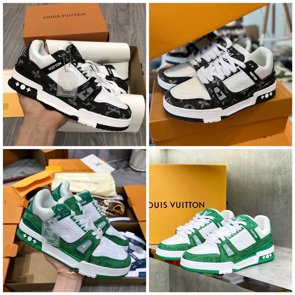 Giày LV xanh lá đen trắng Louis Vuitton Trainer Black White, Nam Nữ 2 Phiên bản cao cấp