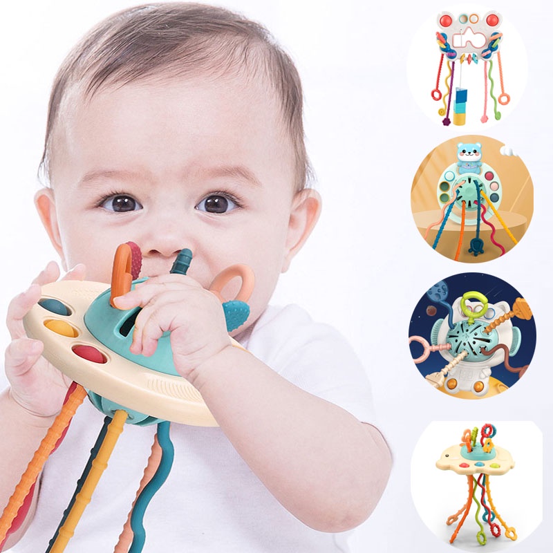 Đồ Chơi Bóng Silicone Kéo Dây Cót Giáo Dục Sớm Cho Bé 0-12 Tháng Tuổi