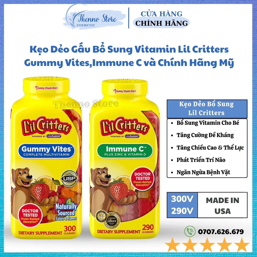 Kẹo Dẻo Gấu Bổ Sung Vitamin Lil Critters Gummy Vites,Immune C Cụng Cấp Vitamin và Khoáng Chất Cho Bé Chính Hãng Mỹ
