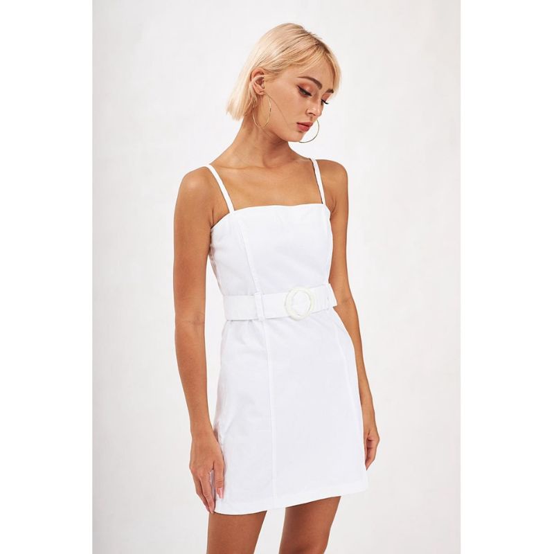 Đầm yếm trắng F21 VNXK đầm 2 dây form ôm body kèm belt forever 21 xuất khẩu dư xịn