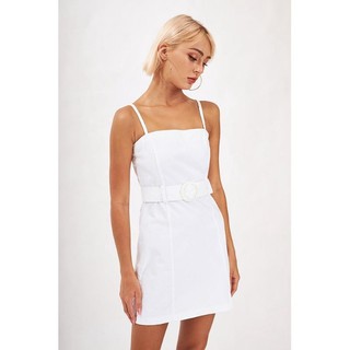 Đầm body trắng kaki co dãn F21 VNXK đầm yếm 2 dây form ôm kèm belt forever 21 xuất khẩu dư xịn