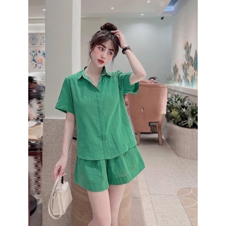 Bộ cộc nữ chất liệu đũi xước mềm mại thoáng mát thoải mái-có 5 màu và đủ các size-V01.