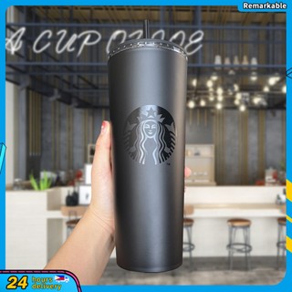 Hàng có sẵn cốc cà phê starbucks hai lớp màu đen mờ cốc ống hút mờ 24oz/16oz