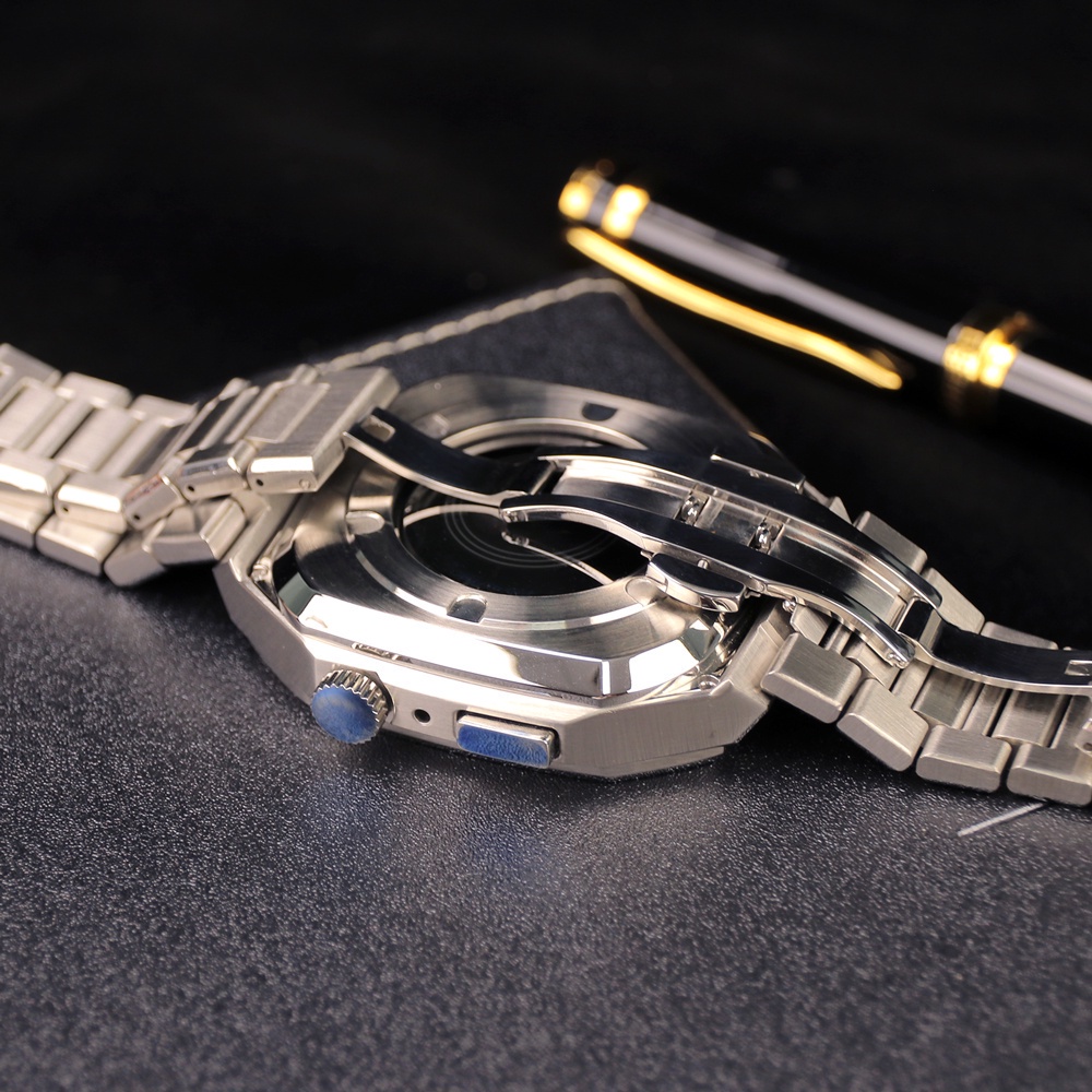 Bộ Dây Đeo Bằng Thép Không Gỉ + Vỏ Bọc Bằng Da Thật Cho iWatch 40mm 41mm 44mm 45mm