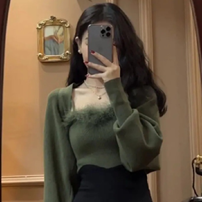 Áo Yếm Dệt Kim Phong Cách Mới Mùa Xuân 2023 + Chân Váy Đuôi Cá Xẻ Tà Ôm Dáng Gợi Cảm Cho Nữ