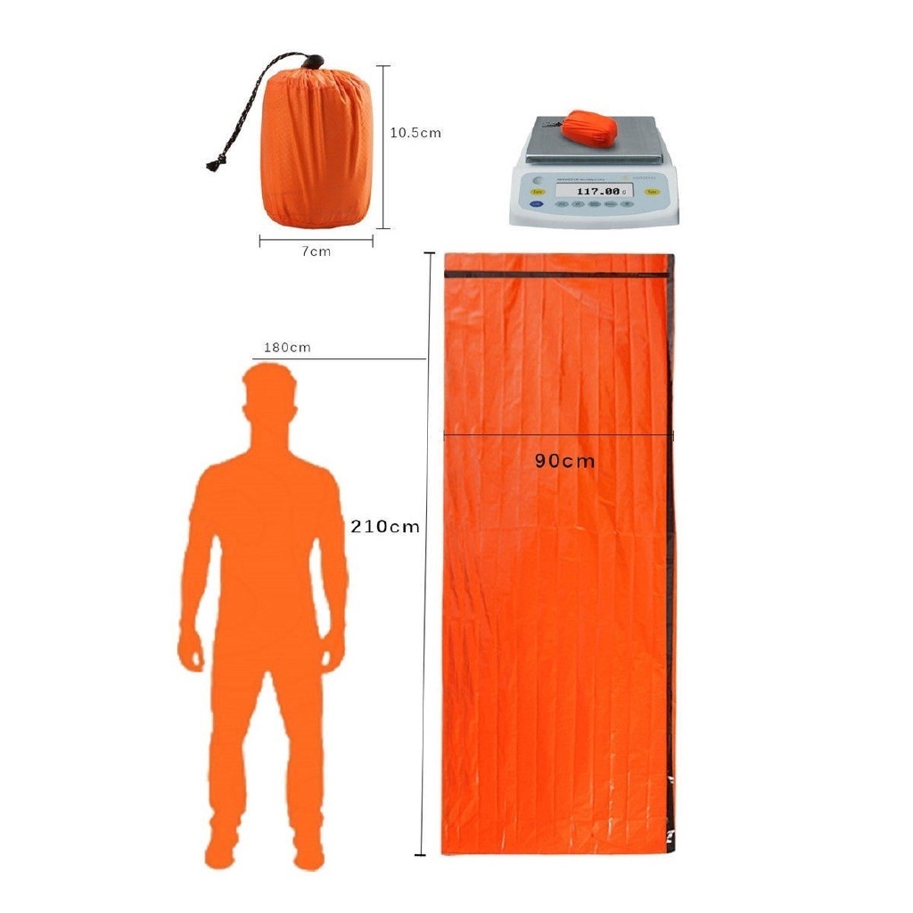 Túi Ngủ Khẩn Cấp / Túi Đựng Đồ Sơ Cứu Bằng PE + Màng Nhôm Chống Thấm Nước Nhỏ Gọn Tiện Dụng Mang Theo Du Lịch / Cắm