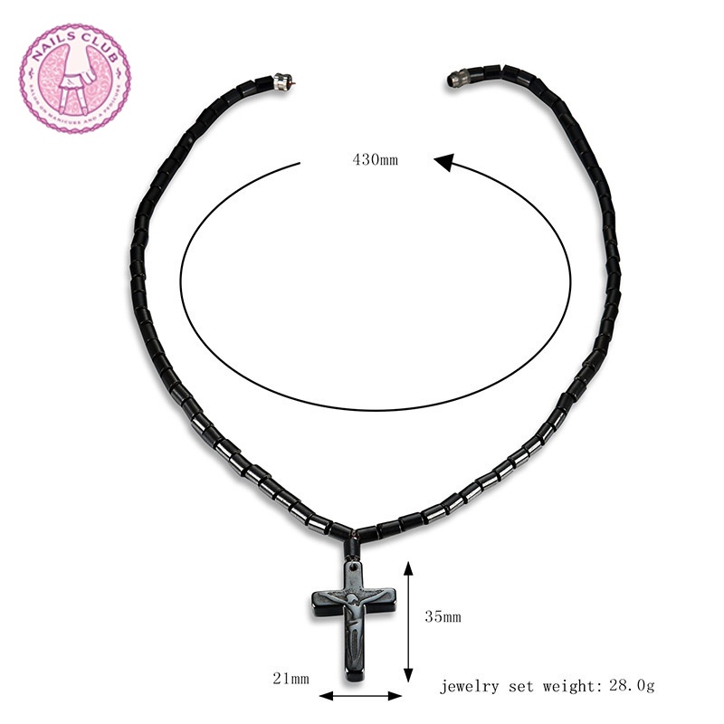 Vòng cổ Đá Hematite Màu Đen Từ Tính Mặt Thánh Giá Thời Trang Cho Nam Và Nữ