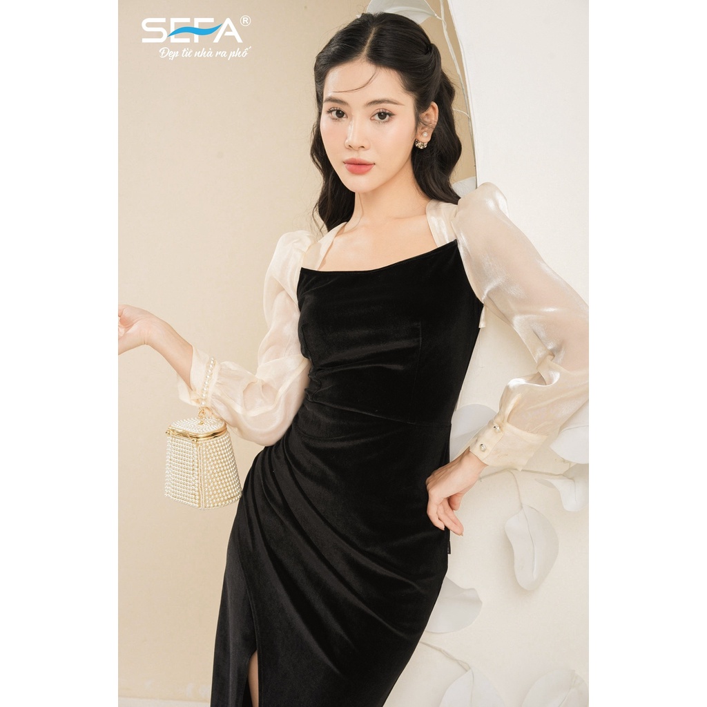 Đầm nhung SEFA cao cấp phối tay oganza helen 6410946