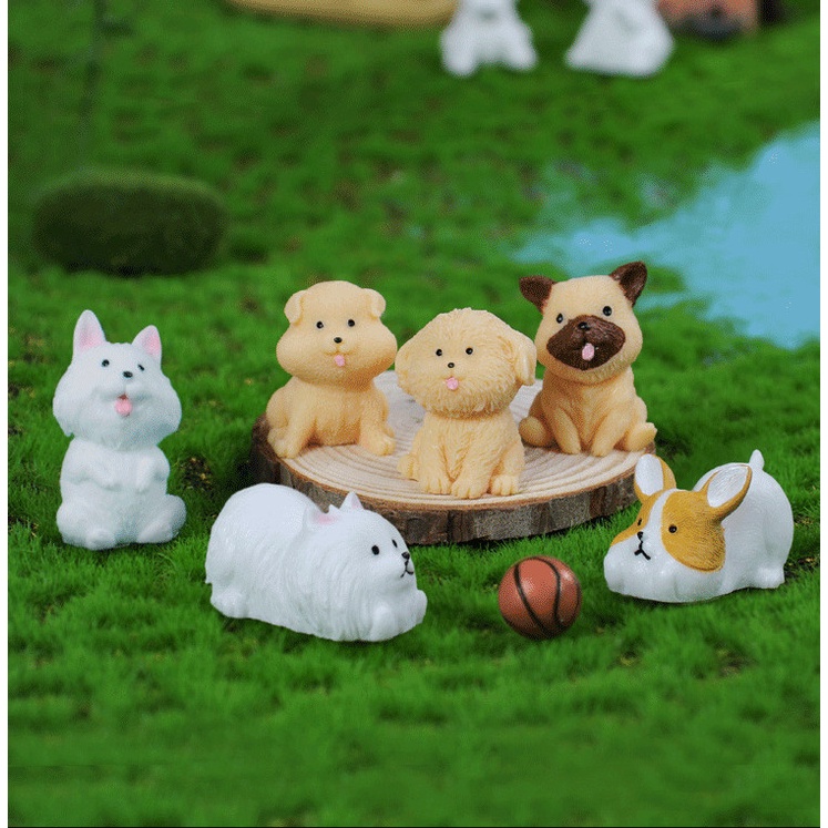 Tượng chó dễ thương trang trí tiểu cảnh terraium, decor chậu cây