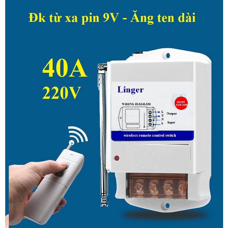 Công tắc điều khiển từ xa RF 40A 1000 mét có học lệnh 220v -Ăng ten dài