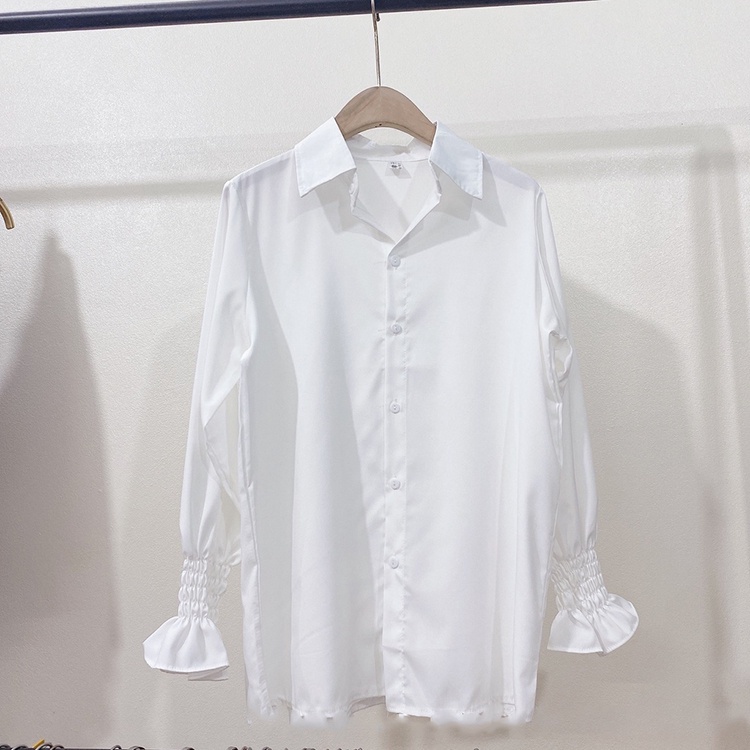 Áo sơ mi trắng nữ tay dài THỜI TRANG 3A form rộng giấu quần, sơ mi trắng nữ vải thô lụa Hàn bo chun tay mã 307