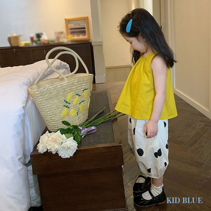 Set Áo Sát Nách Và Quần Dài Họa Tiết Chấm Bi Phong Cách Hàn Quốc