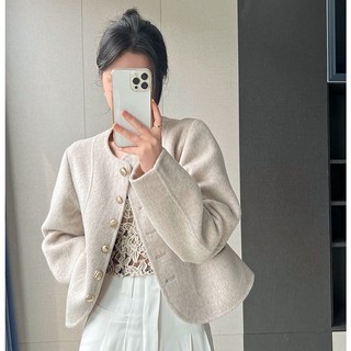 [Order - 790] Áo khoác dạ phối cúc vàng