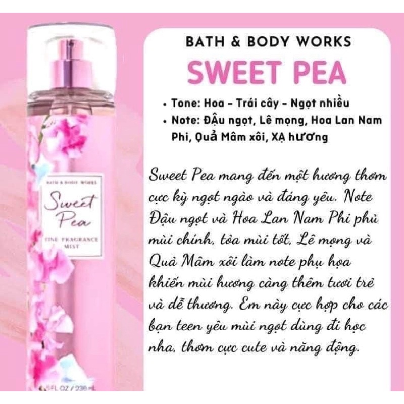 BODY MIST Xịt thơm toàn thân SWEET PEA Bath & Body Works