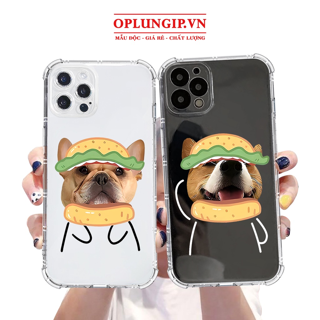 Ốp iphone silicon dẻo chó kẹp bánh mì cạnh vuông cho iphone 11 13 pro max 14 12 pro max mini x r s max 6 s 7 8 plus