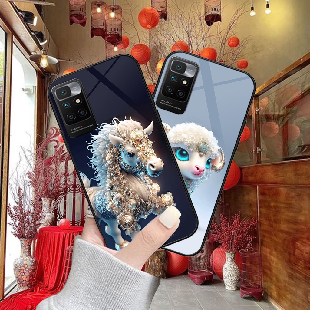 Ốp lưng kính cường lực Xiaomi Redmi 10 đủ 12 con giáp mẫu thủy tinh. Ốp tráng gương cao cấp