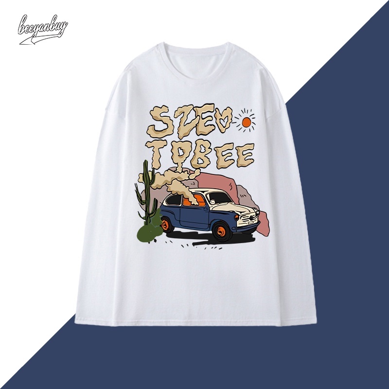 Áo thun unisex BEEYANBUY tay dài oversize 100% từ cotton thời trang cao cấp
