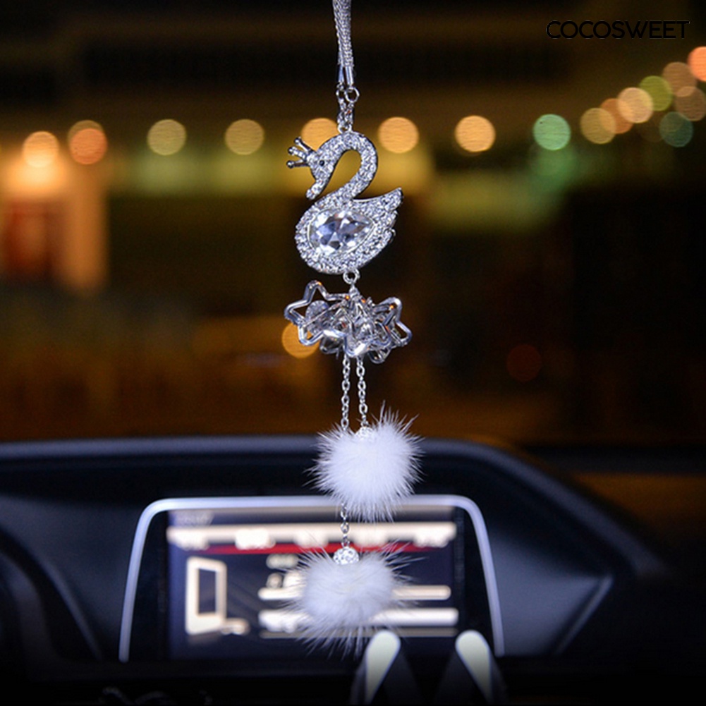 Phụ Kiện Treo Trang Trí Nội Thất Xe Hơi Hình Thiên Nga Đính Pha Lê Giả