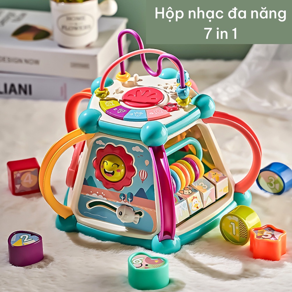 Hộp Đồ Chơi Âm Nhạc Đa Năng Thả Hình Khối Phát Triển Trí Tuệ 7 Mặt 7 In 1 Dành Cho Bé Trai Gái Từ 1 Tuổi