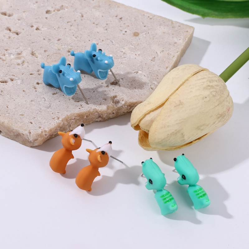 Khuyên Tai Hình Khủng Long / Cá Mập 3D Mini Bằng Nhựa Resin Dễ Thương