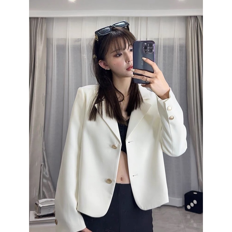 Áo vest croptop nữ dáng công sở hàn quốc áo khoác blazer nữ dáng ngắn 2 lớp cao cấp dễ phối đồ mặc đi làm