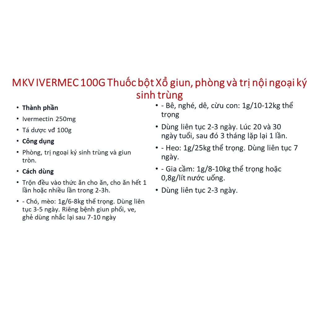 MKV IVERMEC chó mèo heo trâu bò dê