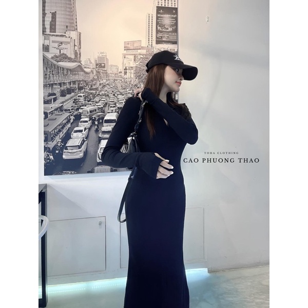 Đầm khoá ngực tay dài dáng dài - Carotshop