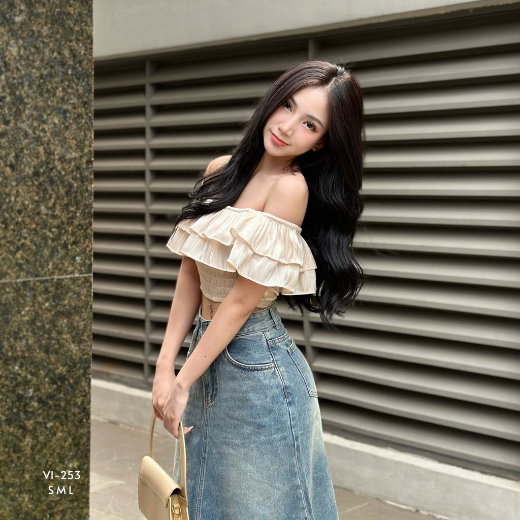 Áo Croptop Trễ Vai 2 Tầng TiQi Jeans A202