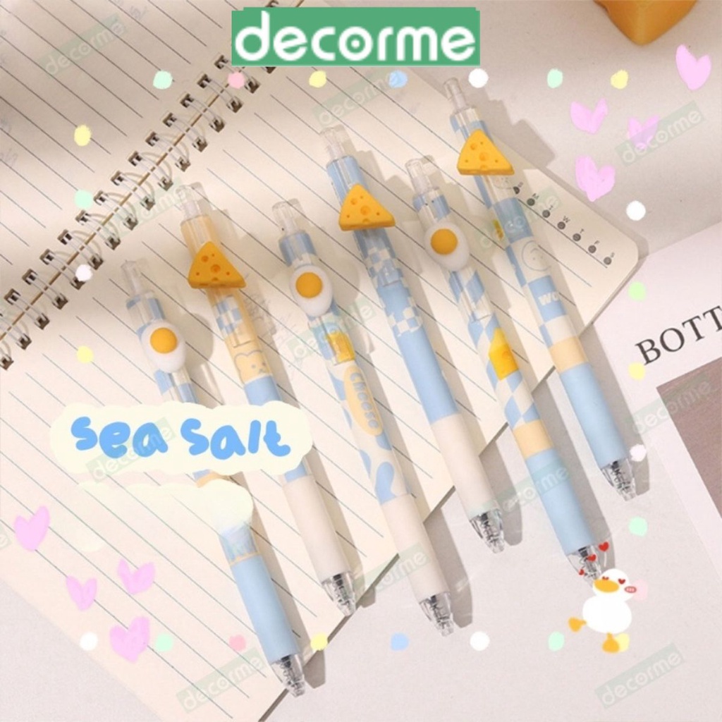 Bút gel bấm mực đen Phô mai và Trứng Dễ thương DecorMe ngòi 0.5mm xinh xắn phụ kiện văn phòng phẩm ST