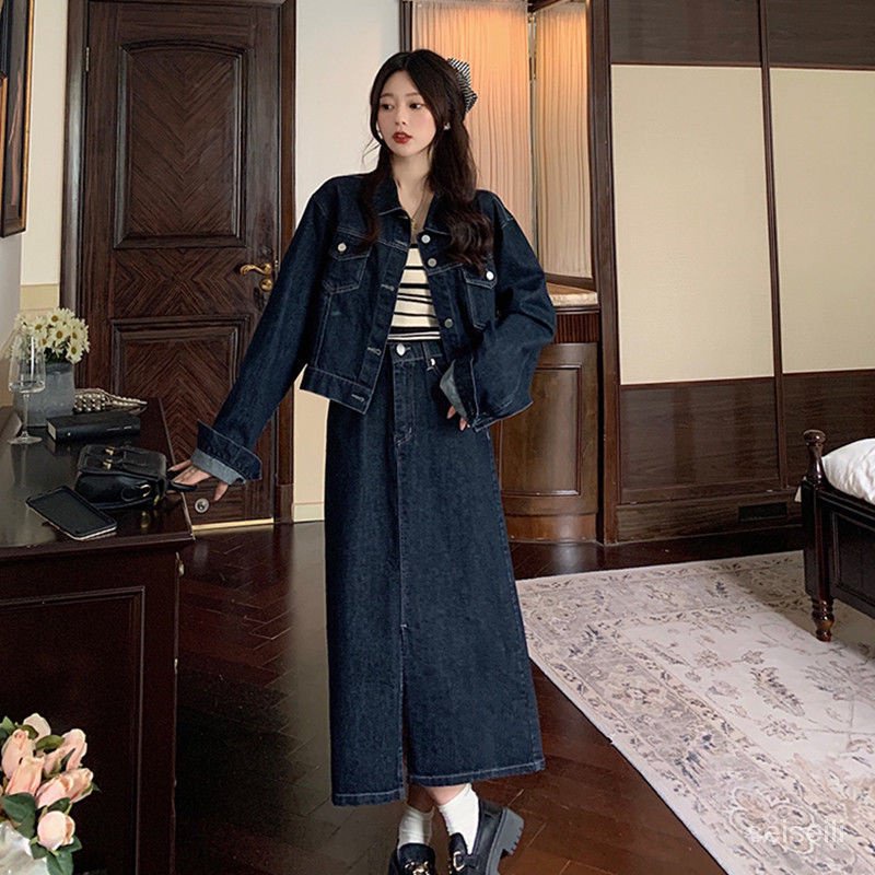 Set Áo Và Chân Váy Denim Đơn Giản Thời Trang Mùa Thu Phong Cách Mới Cho Nữ
