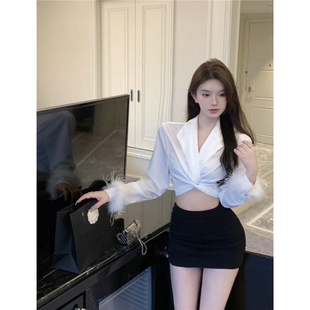 Order 6-14 ngày áo sơmi tay lông croptop