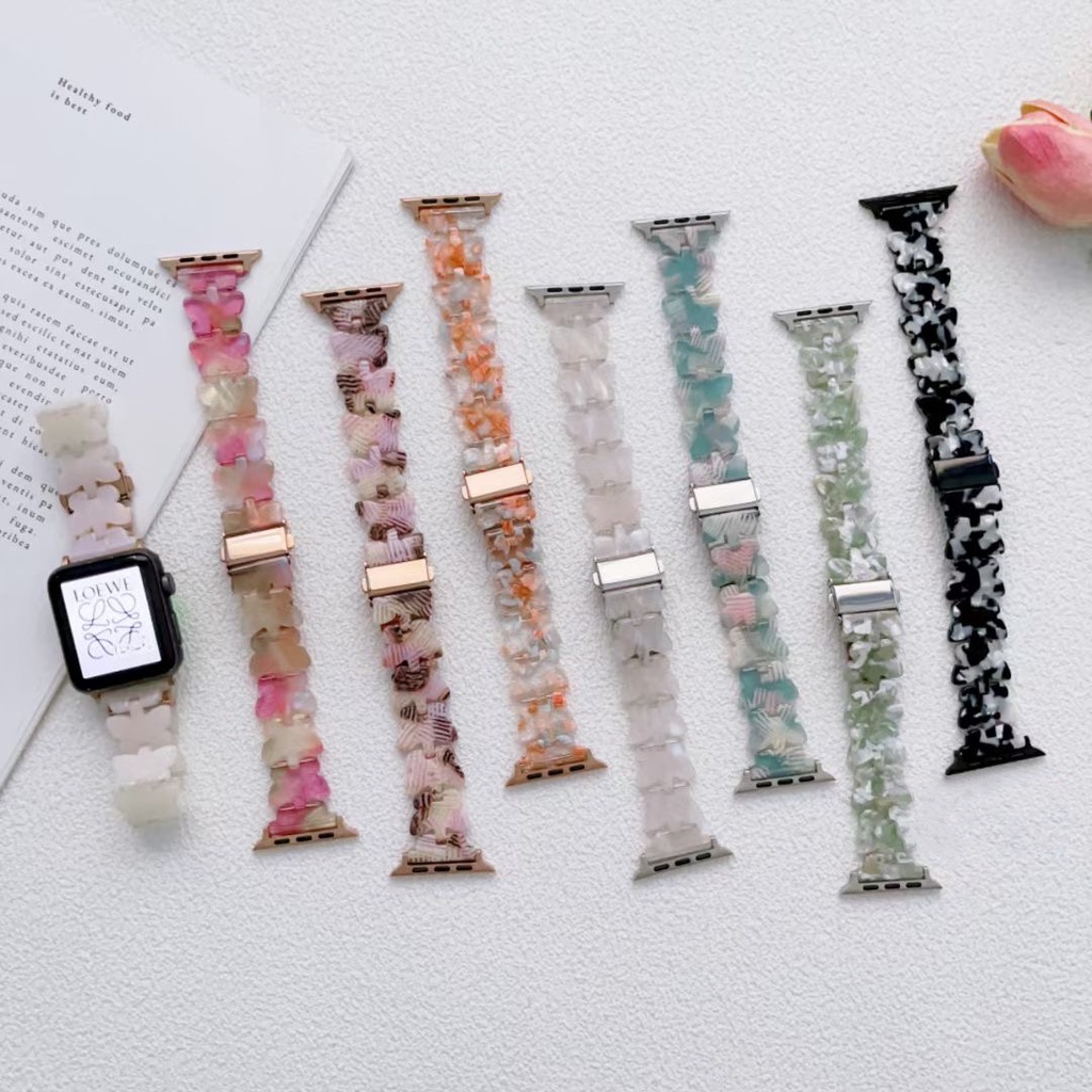 Dây Đeo Đồng Hồ Bằng Resin Trong Suốt Hình Bướm Kích Thước 49mm 38mm 40mm 41mm 45mm 42mm 44mm Thiết Kế Mới Cho Series 8 7 se 6 5 4 3 2 1