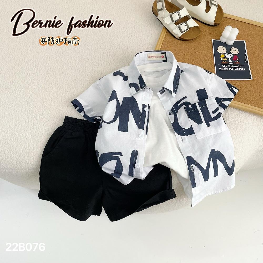 set đồ bộ áo sơ mi in chữ kèm quần hàn quốc bé trai BERNIE cho bé 8 đến 24 kg