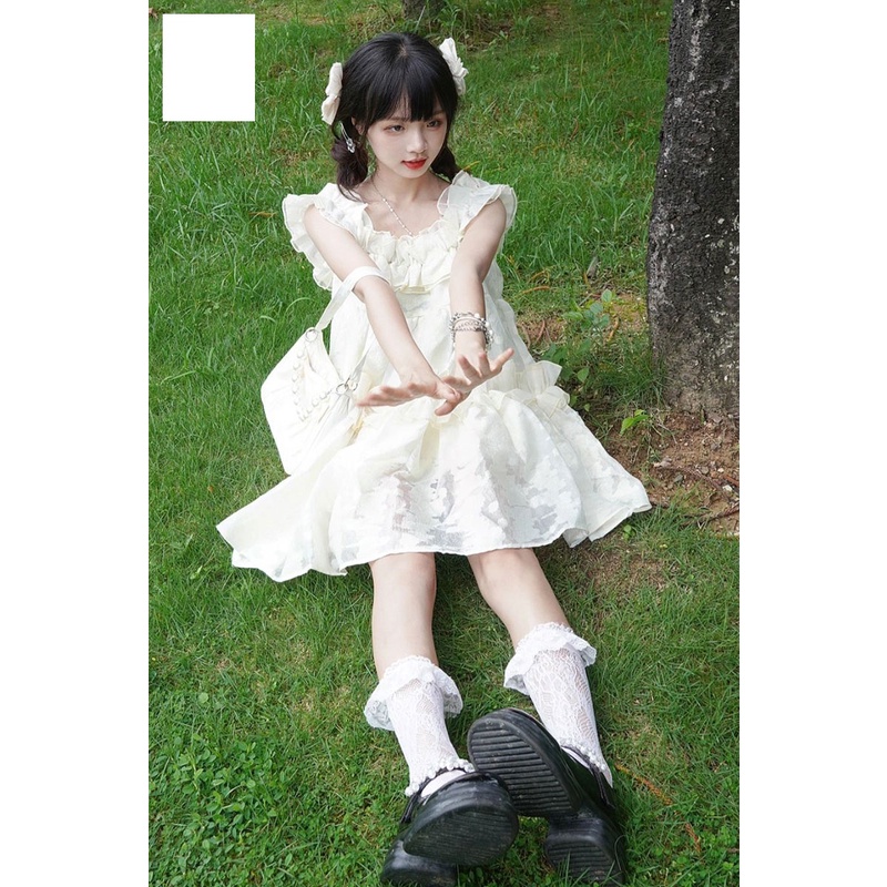 Đầm Trắng Công Chúa V042 2 tầng hở vai 2 dây dáng xòe Váy ngắn thiết kế trễ vai sang trọng Vintage Tiểu Thư
