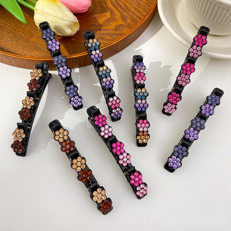 Kẹp Tóc Hình Hoa Nhỏ Đính Đá Lấp Lánh Hai Lớp Thanh Lịch Cho Nữ